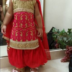 Red and gold Punjabi dress for toddler girl